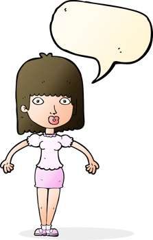 cartoon woman shrugging shoulders with speech bubble png