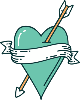 iconic tattoo style image of an arrow heart and banner png