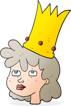hand drawn cartoon queen with crown png