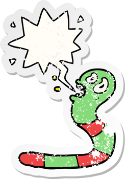 cartoon frightened worm with speech bubble distressed distressed old sticker png