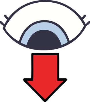 cute cartoon of a eye pointing down png