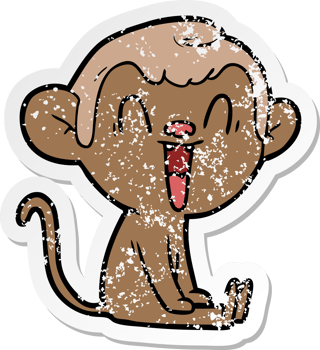 distressed sticker of a cartoon laughing monkey png