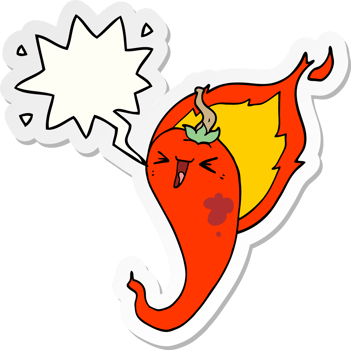 cartoon flaming hot chili pepper with speech bubble sticker png
