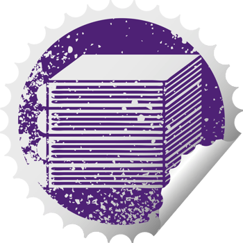 distressed circular peeling sticker symbol of a stack of books png