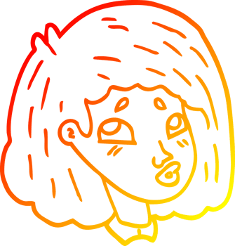 warm gradient line drawing of a cartoon face girl png