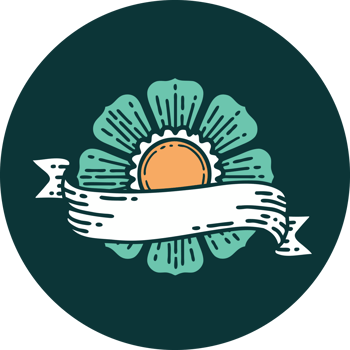 iconic tattoo style image of a flower and banner png