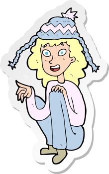 sticker of a cartoon woman wearing winter hat png