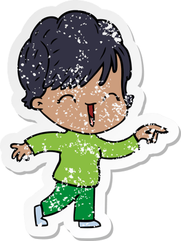 distressed sticker of a cartoon laughing woman png