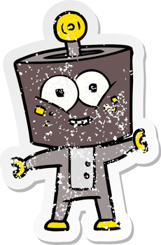 distressed sticker of a happy cartoon robot png