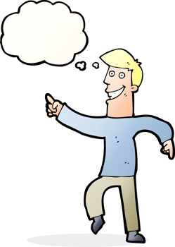 cartoon grinning man with thought bubble png