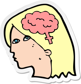 sticker of a cartoon female head with brain symbol png