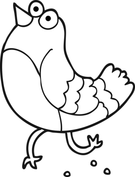 hand drawn black and white cartoon bird png