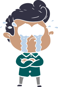 flat color style cartoon crying man with crossed arms png