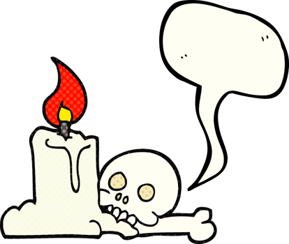 hand drawn comic book speech bubble cartoon spooky skull and candle png