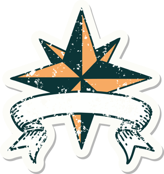 worn old sticker with banner of a star png