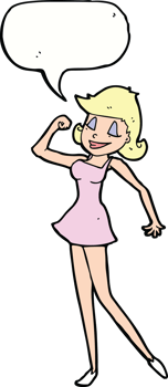 cartoon woman with can do attitude with speech bubble png