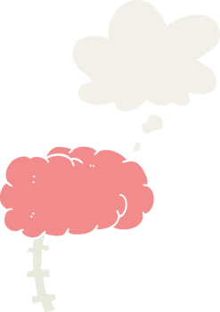 cartoon brain with thought bubble in retro style png