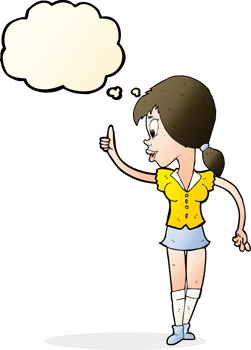 cartoon girl with idea with thought bubble png