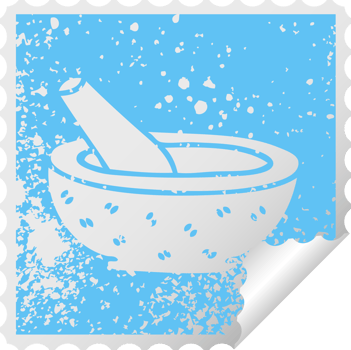 distressed square peeling sticker quirky symbol pestle and mortar png