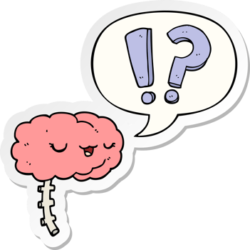 cartoon curious brain with speech bubble sticker png