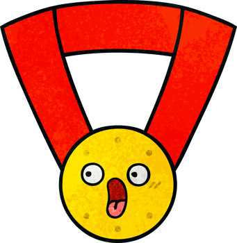 retro grunge texture cartoon of a gold medal png