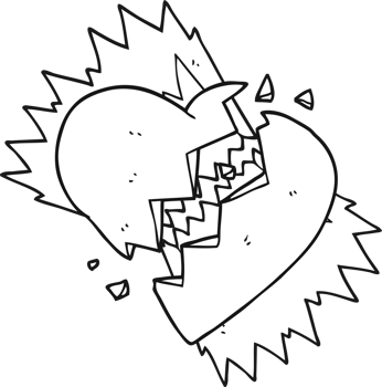 hand drawn black and white cartoon broken heart png