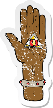 retro distressed sticker of a cartoon spooky hand symbol drawing png