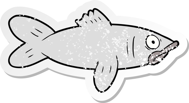 distressed sticker of a cartoon fish png