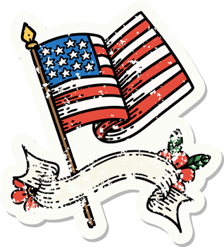 worn old sticker with banner of the american flag png