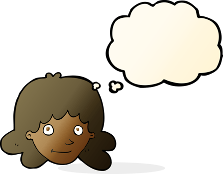 cartoon happy female face with thought bubble png