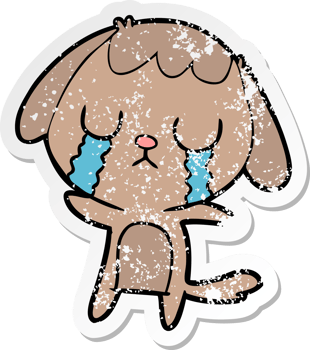 distressed sticker of a cute cartoon dog crying png