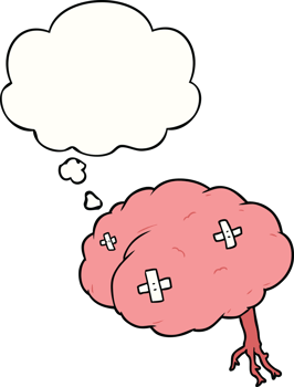 cartoon injured brain with thought bubble png