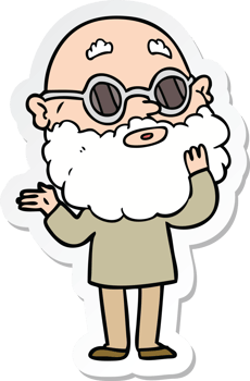 sticker of a cartoon curious man with beard and glasses png