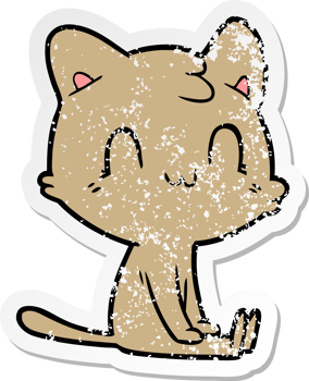 distressed sticker of a cartoon happy cat png