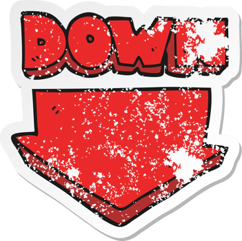 retro distressed sticker of a cartoon down arrow symbol png