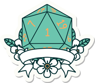 sticker of a natural one d20 dice roll png