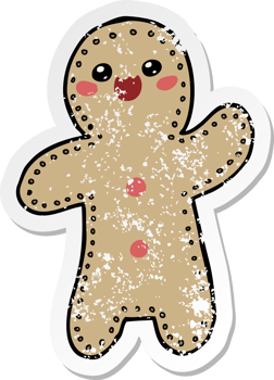 distressed sticker of a cartoon gingerbread man png