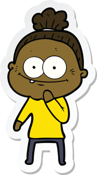 sticker of a cartoon happy old woman png