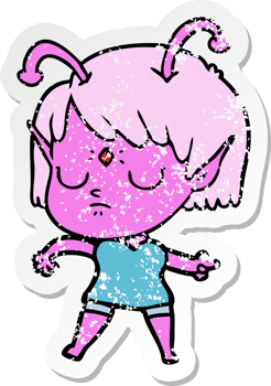distressed sticker of a cartoon alien girl png
