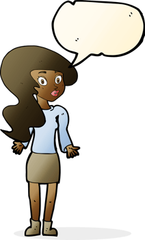 cartoon woman shrugging shoulders with speech bubble png