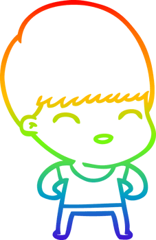 rainbow gradient line drawing of a happy cartoon boy png