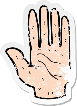 retro distressed sticker of a cartoon hand drawing png
