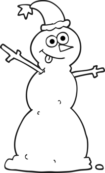 hand drawn black and white cartoon snowman png