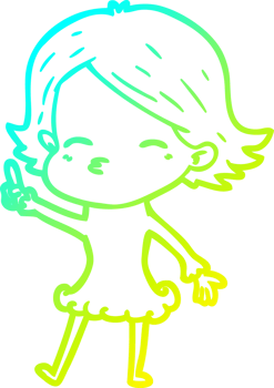 cold gradient line drawing of a cartoon woman with idea png