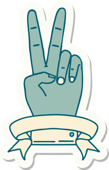 sticker of a peace two finger hand gesture with banner png
