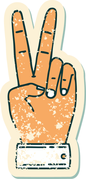 grunge sticker of a peace symbol two finger hand gesture png