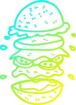 cold gradient line drawing of a cartoon huge burger png