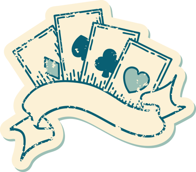 iconic distressed sticker tattoo style image of cards and banner png