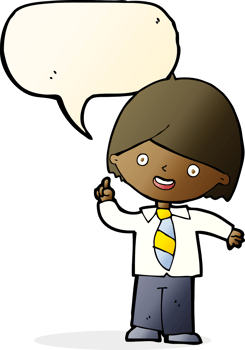 cartoon school boy answering question with speech bubble png