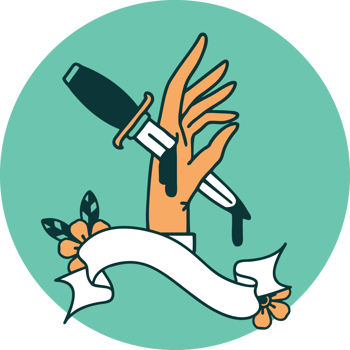 tattoo style icon with banner of a dagger in the hand png